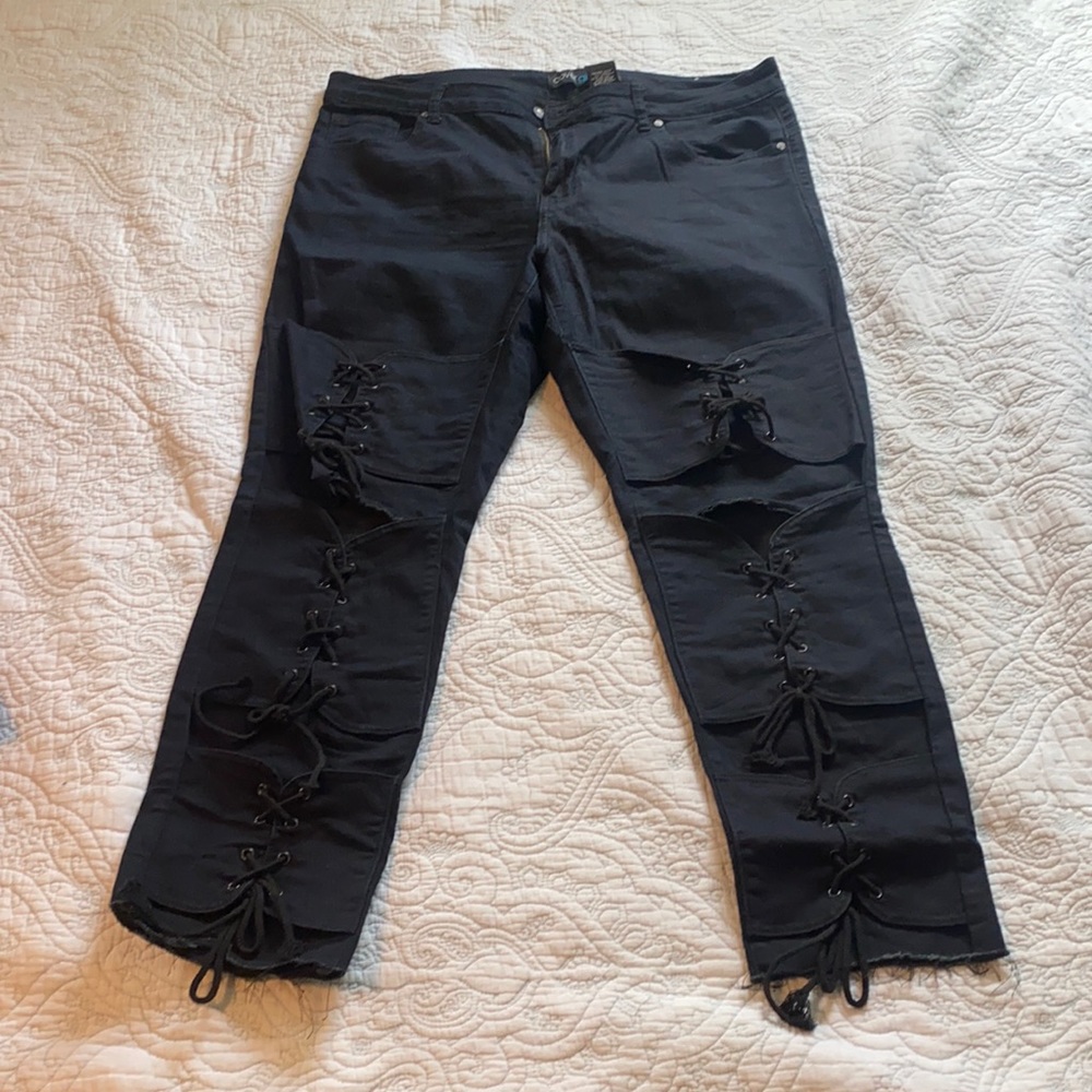 Black lace up jeans 16W